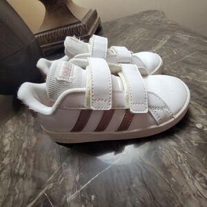 Rose gold and white toddler adidas